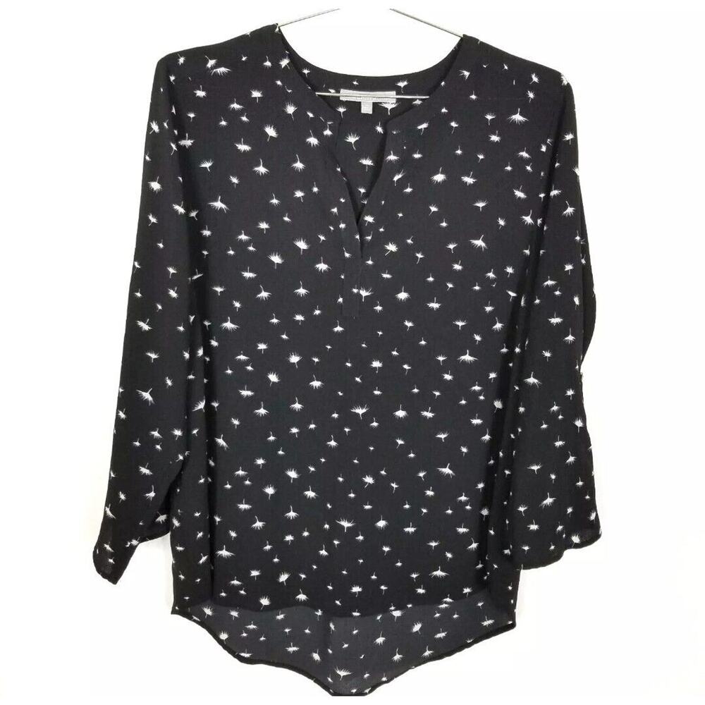 Daniel Rainn Women Black White Blouse Top Size XL 3/4 Sleeve Popover